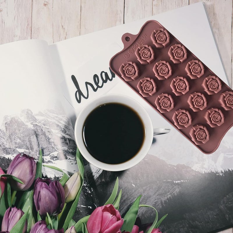 BAMUTU 2PCS Rose Flower Chocolate Molds 15 Cavity Silicone Candy Molds Non-Stick Sweet Valentines Day Molds Gummy Ice Jelly Molds for Wax Melt Resin Casting Candles Soap - Image 5