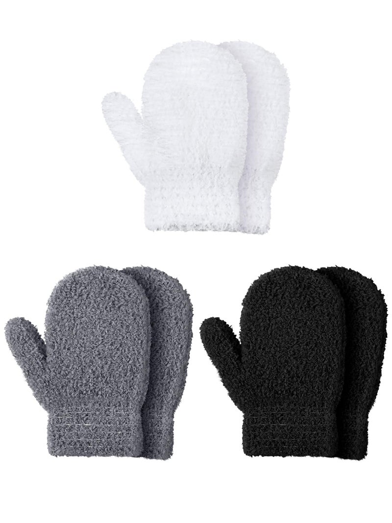 SATINIOR 3 Pairs Toddler Mittens Kids Winter Warm Gloves Baby Soft Stretch Mittens for Boys Girls Children - Image 1