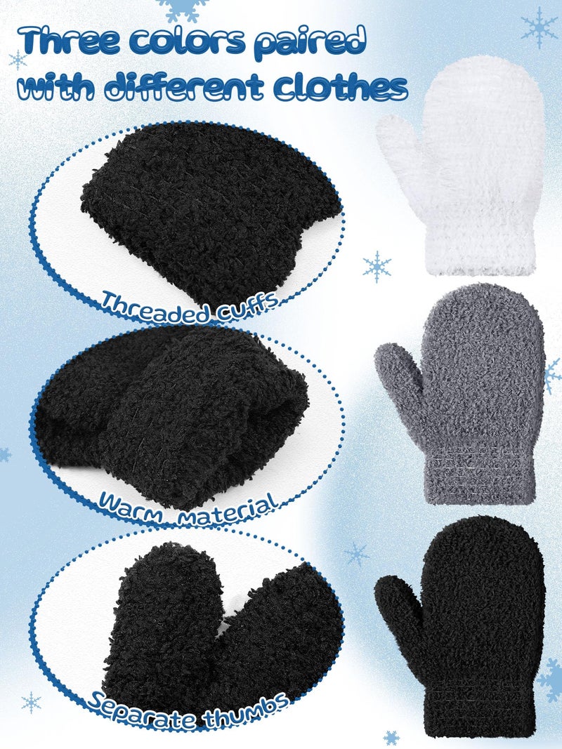 SATINIOR 3 Pairs Toddler Mittens Kids Winter Warm Gloves Baby Soft Stretch Mittens for Boys Girls Children - Image 5