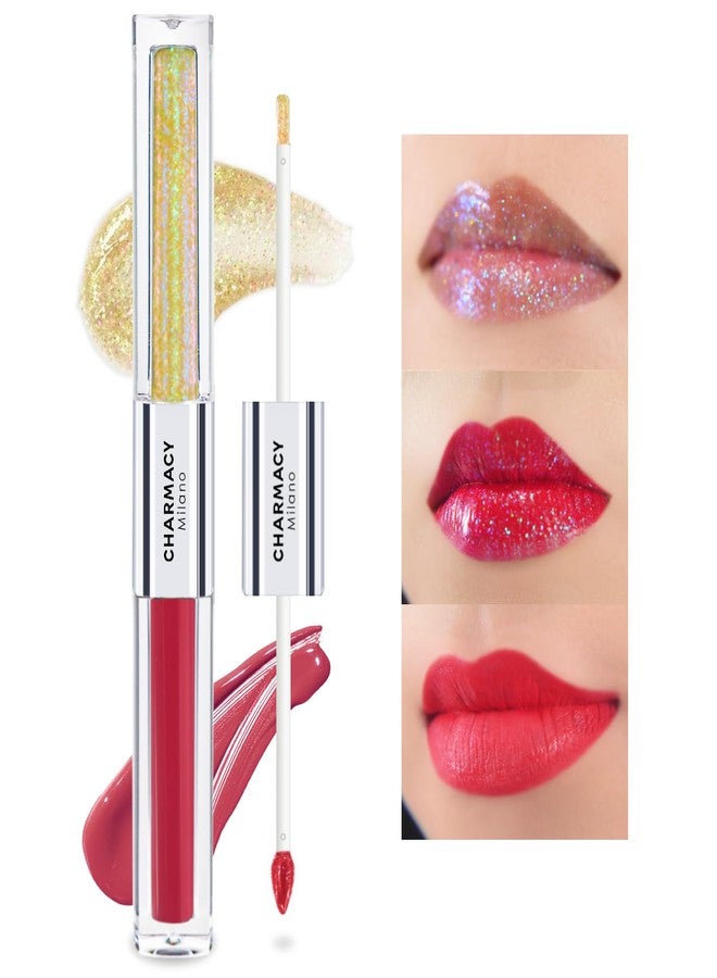 CHARMACY Multichrome Double Head Non-Stick Lip Gloss, Metallic Colourful Lip Glaze, Anti-transfer, Long Lasting Waterproof Liquid Lipstick Makeup (#04) - Image 1