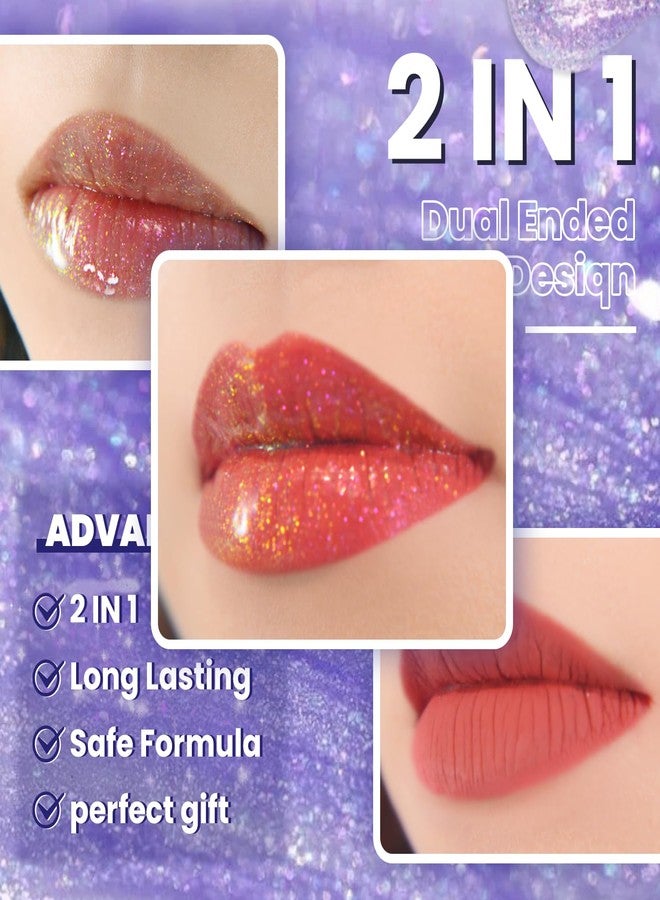 CHARMACY Multichrome Double Head Non-Stick Lip Gloss, Metallic Colourful Lip Glaze, Anti-transfer, Long Lasting Waterproof Liquid Lipstick Makeup (#04) - Image 3