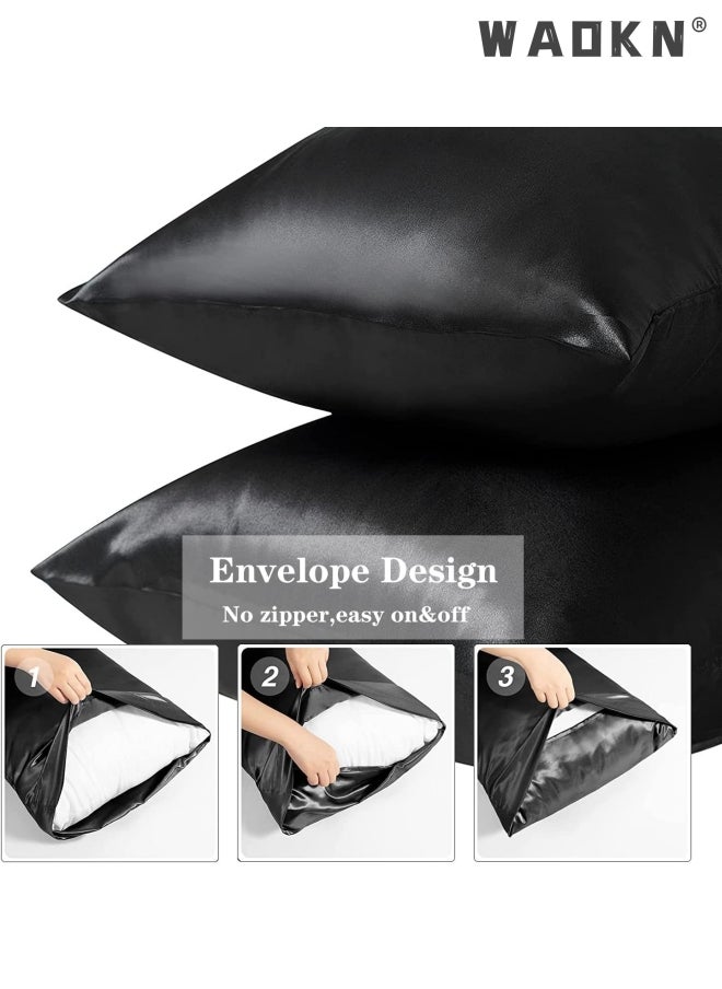 WAOKN 2-Piece Silk Pillowcase for Hair and Skin,- Allergen Resistant Dual Sides,Soft,Breathable and Sliky Silk Pillowcases King Set of 2,Silk Pillow Cases with Hidden Zipper,Soft Breathable (51*102CM,Black)  - Image 5