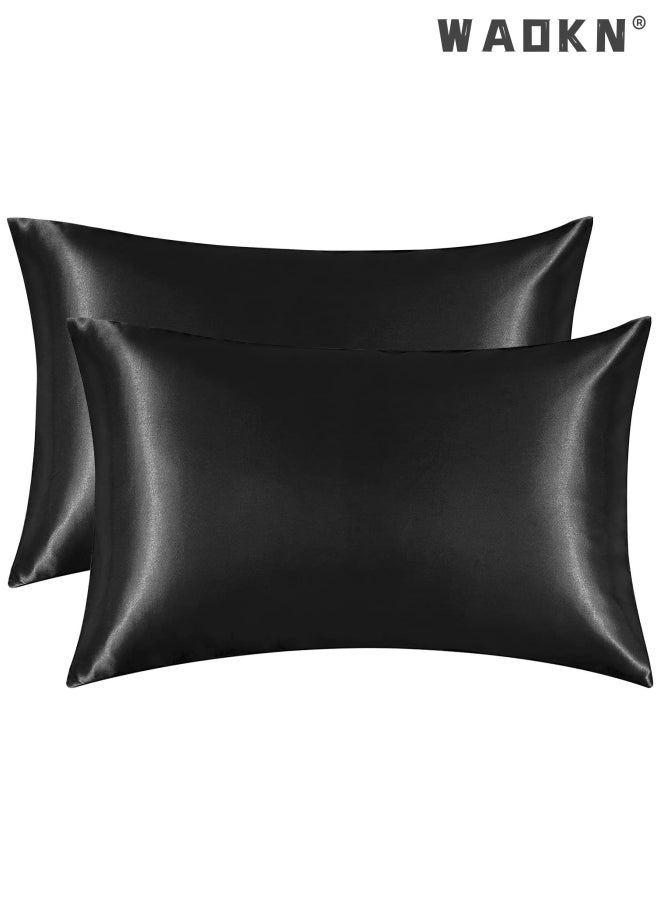 WAOKN 2-Piece Silk Pillowcase for Hair and Skin,- Allergen Resistant Dual Sides,Soft,Breathable and Sliky Silk Pillowcases King Set of 2,Silk Pillow Cases with Hidden Zipper,Soft Breathable (51*102CM,Black)  - Image 4