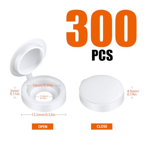 Serplex® 300Pcs Plastic Hinged Screw Cap Covers, Flip Tops for Protecting Screw Heads, for Home & Industrial Use (White) - Image 2