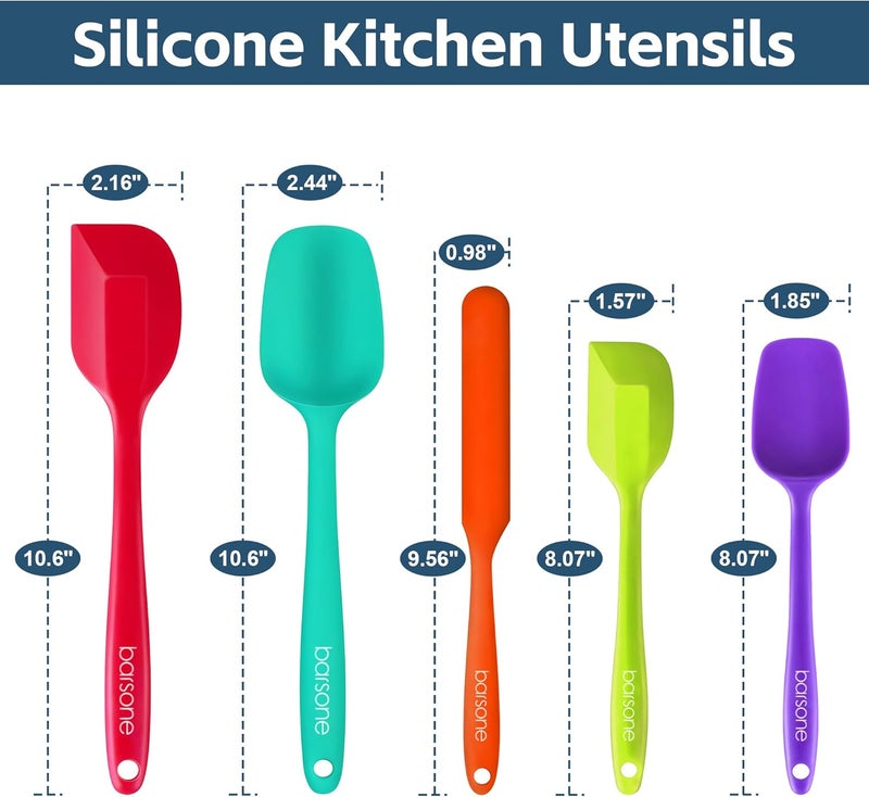 barsone 5-Piece Silicone Spatula Set - Heat Resistant 446°F Food Grade BPA Free, Nonstick Cookware Safe Dishwasher Safe Kitchen Tools for Baking, Cooking, Stirring, Multicolor. - Image 2