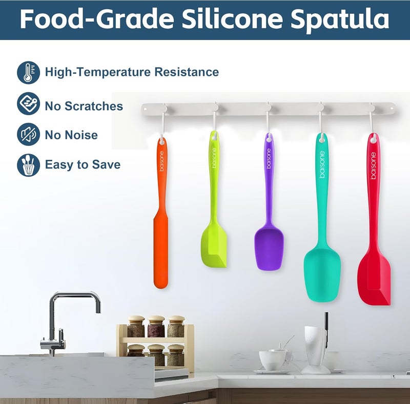 barsone 5-Piece Silicone Spatula Set - Heat Resistant 446°F Food Grade BPA Free, Nonstick Cookware Safe Dishwasher Safe Kitchen Tools for Baking, Cooking, Stirring, Multicolor. - Image 5