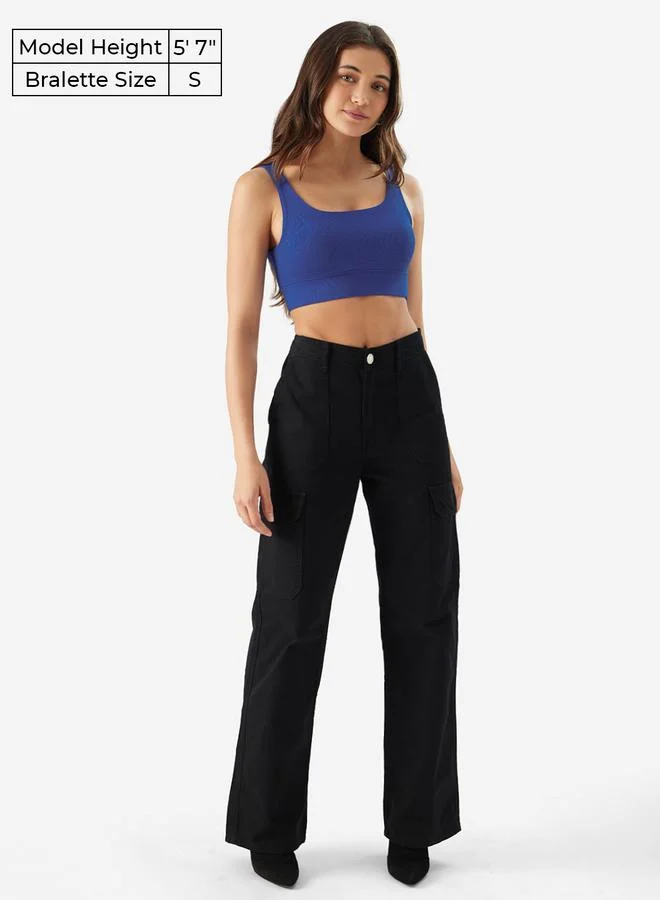 The Souled Store Blue Scoop Neck Ribbed Bralette