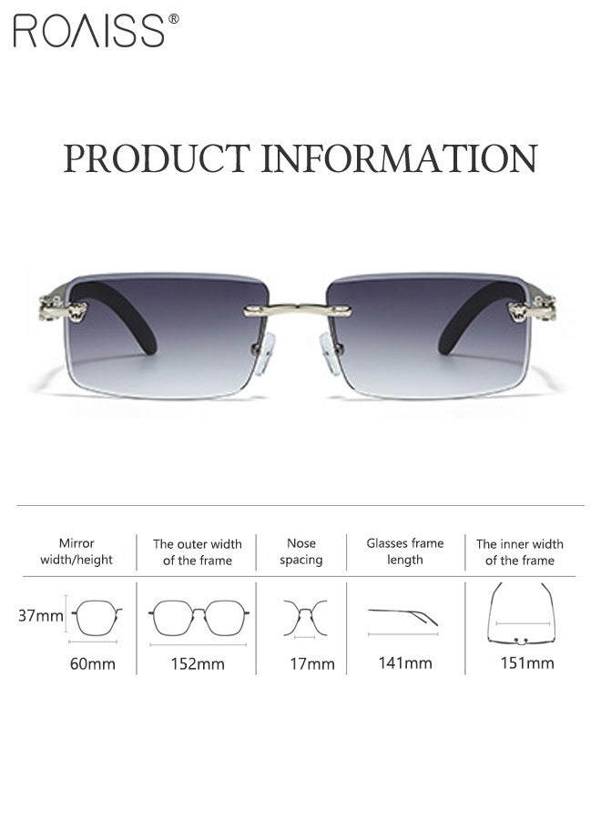roaiss Fashionable Rectangular Sunglasses for Men, Cheetah Decorated Rimless Sun Glasses, UV400 Protection, Outdoor Anti-glare Sun Shades for Outdoor Party Street Photography - Image 3