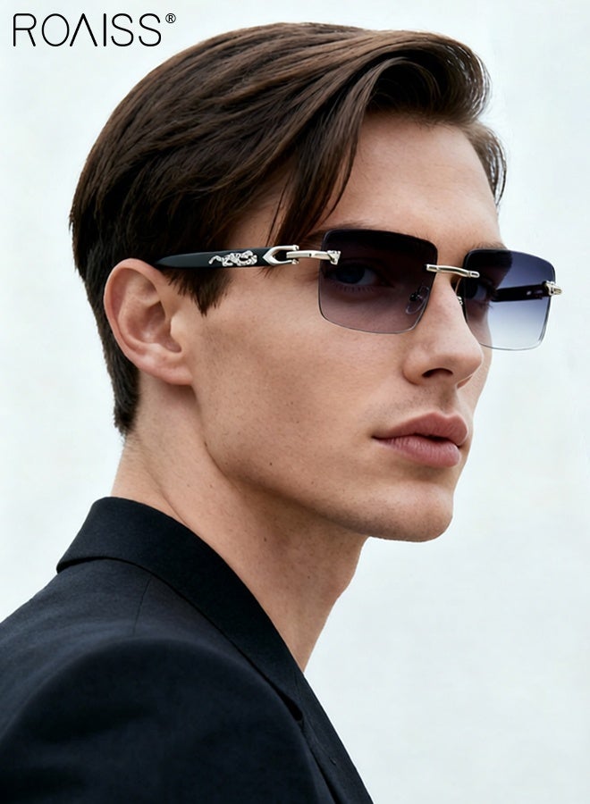roaiss Fashionable Rectangular Sunglasses for Men, Cheetah Decorated Rimless Sun Glasses, UV400 Protection, Outdoor Anti-glare Sun Shades for Outdoor Party Street Photography - Image 5