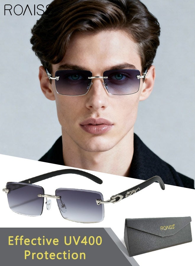 roaiss Fashionable Rectangular Sunglasses for Men, Cheetah Decorated Rimless Sun Glasses, UV400 Protection, Outdoor Anti-glare Sun Shades for Outdoor Party Street Photography - Image 1
