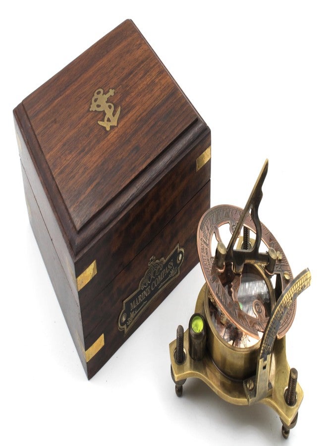 OCEAN REPLICAS Vintage Marine WEST London Antique 2.5" Brass Sundial Compass Nautical Decor Big Brass Triangle Sundial Compass with Adjustable Screw Legs - Image 3