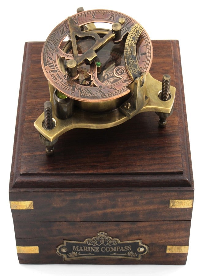OCEAN REPLICAS Vintage Marine WEST London Antique 2.5" Brass Sundial Compass Nautical Decor Big Brass Triangle Sundial Compass with Adjustable Screw Legs - Image 1