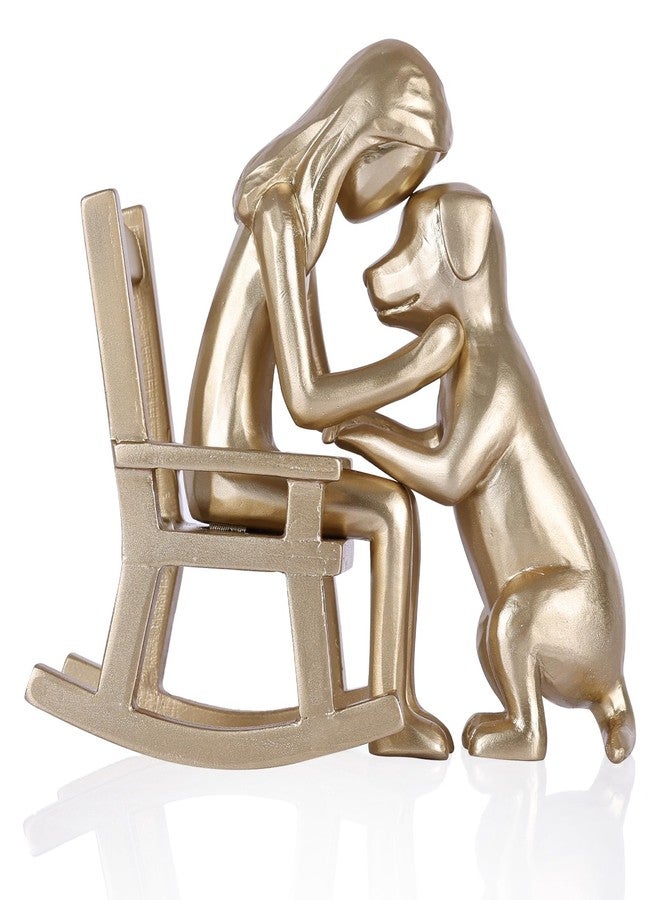oliruim Dog Decor Statue, Cute Girl and Dog Decor Small Sculpture for Home Accent, Living Room, Office, Mantle, Bookshelf, Desktop, Floating Shelves, Memory Gifts for Pet Lovers (Gold) - Image 1