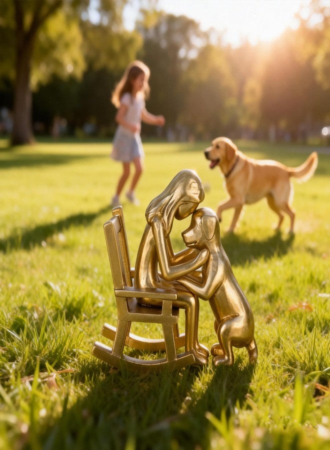 oliruim Dog Decor Statue, Cute Girl and Dog Decor Small Sculpture for Home Accent, Living Room, Office, Mantle, Bookshelf, Desktop, Floating Shelves, Memory Gifts for Pet Lovers (Gold) - Image 2