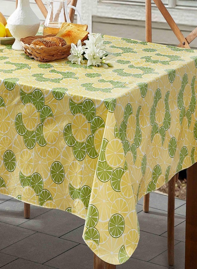 Newbridge Yellow Lemons and Green Limes 52 x 70 Inch Vinyl Rectangle Tablecloth with Flannel Backing, Sliced Fruit, Waterproof, Soil Resistant Dining Room, Party and Banquet Table Cover - Image 1