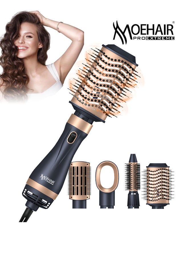 MoeHair 4-in-1 Hair Dryer Brush,1000W Hot Air Brush Set with 3 Heat Settings, 70% Frizz Reduction & Interchangeable Heads for Curls, Volume & Smoothing,MO-7154 - Image 1