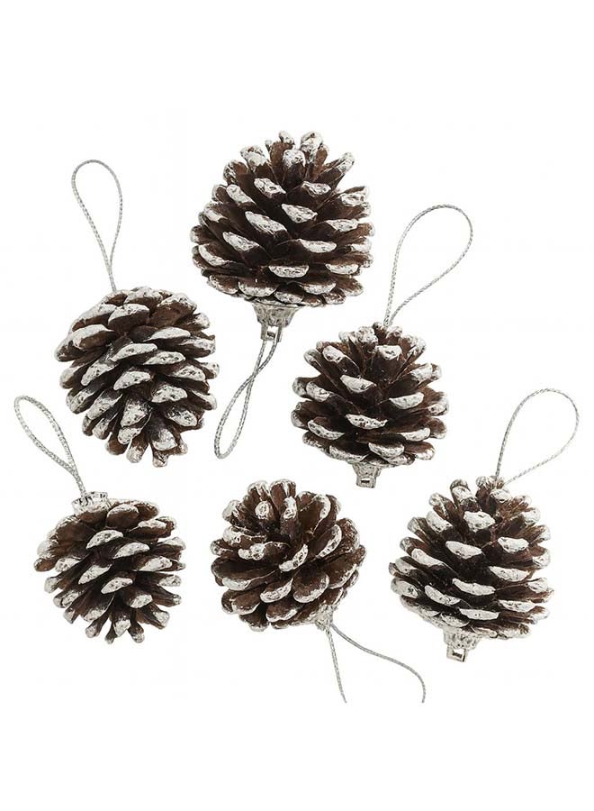 6pc Pinecone Christmas Tree Hanging Ornaments – Natural Snow-Dusted Acorn Decorations for Festive Tree & Holiday Décor - Image 1