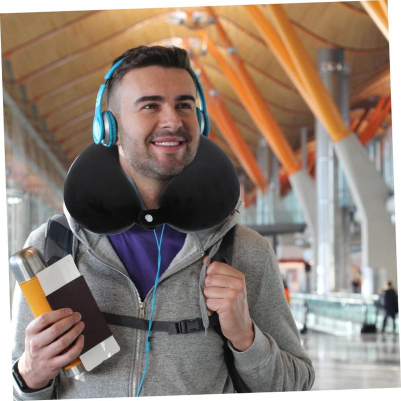Memory Foam Travel Neck Pillow U Shaped for Neck Support Napping Business Trip Black - Image 4