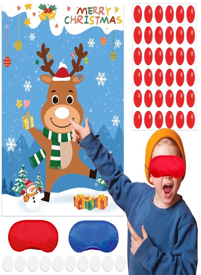 Japior Fun Christmas Games: Pin The Nose on The Reindeer Set with 36 Noses Stickers and 2 Blindfolds - Perfect Holiday Activity for Adults and Family Party - Reusable Christmas Party Games for Adults - Image 1