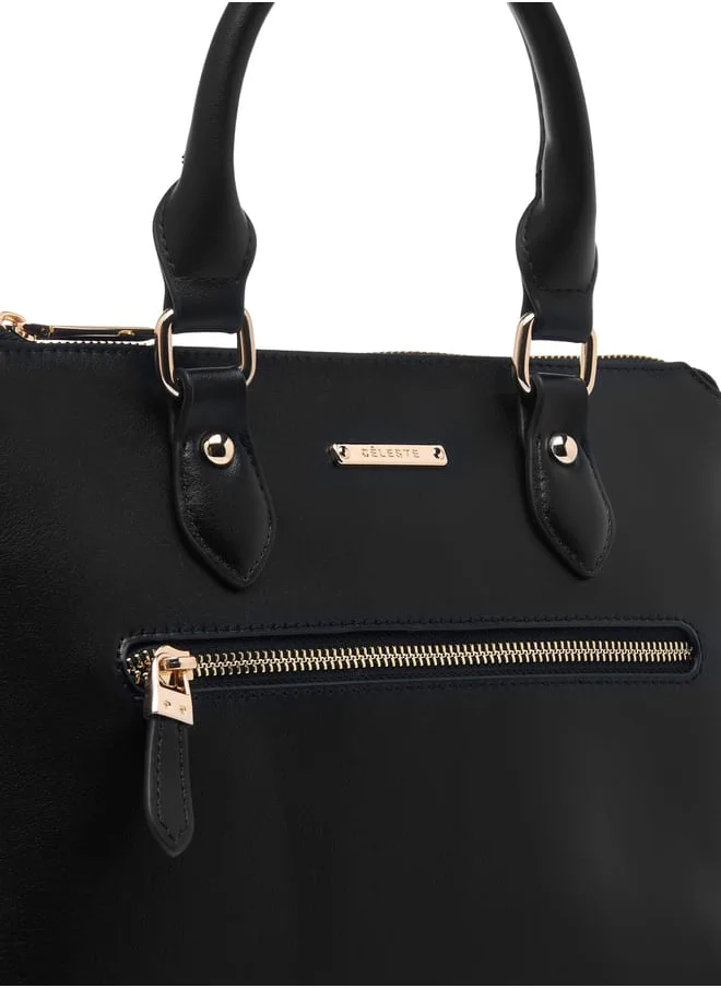 Celeste Women Solid Tote Bag with Double Handle and Zip Closure