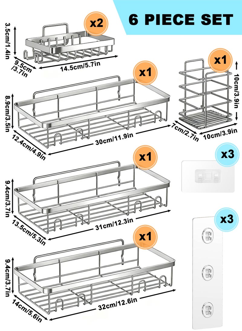 HomarKet Shower Caddy 6-Pack,Advanced Rustproof Design, No Drilling Adhesive Shelves, Rack with Soap Holder, Large Capacity Bathroom Organizers and Storage, Wall-Mounted Kitchen & Home Decor - Image 2