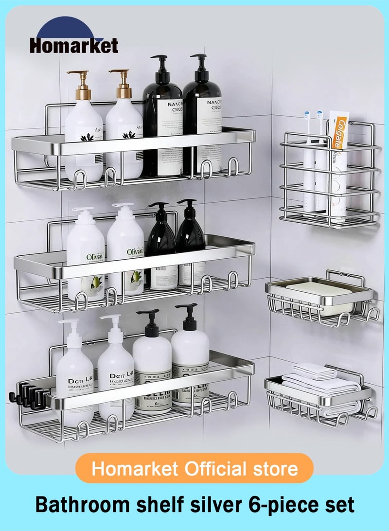 HomarKet Shower Caddy 6-Pack,Advanced Rustproof Design, No Drilling Adhesive Shelves, Rack with Soap Holder, Large Capacity Bathroom Organizers and Storage, Wall-Mounted Kitchen & Home Decor - Image 1