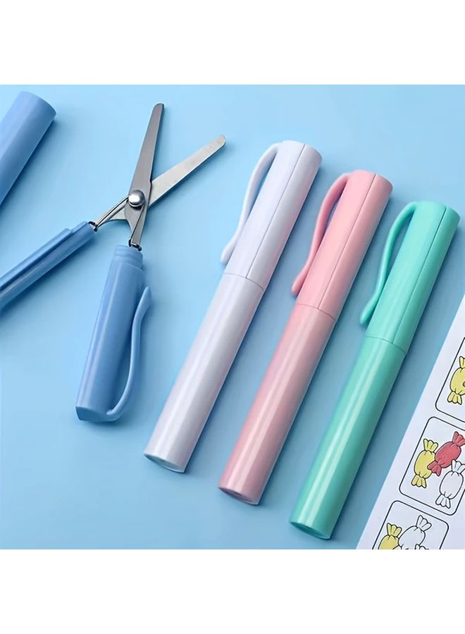 Safety Scissors Stainless Steel Blades Folding Design Blue Color - Image 1