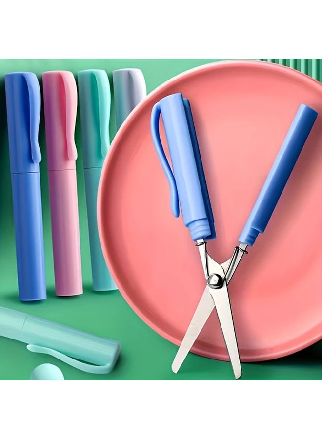 Safety Scissors Stainless Steel Blades Folding Design Blue Color - Image 2