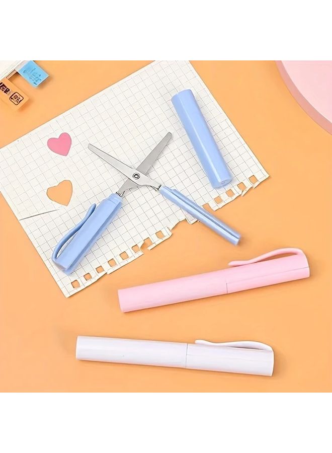 Safety Scissors Stainless Steel Blades Folding Design Blue Color - Image 4