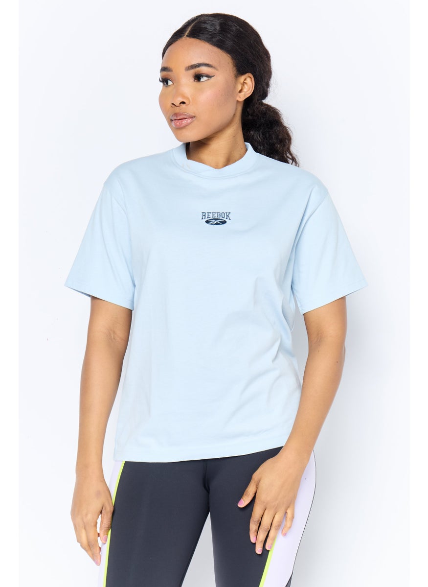 Reebok Women Sportswear Fit Short Sleeve Outdoor Top, Blue  - Image 1