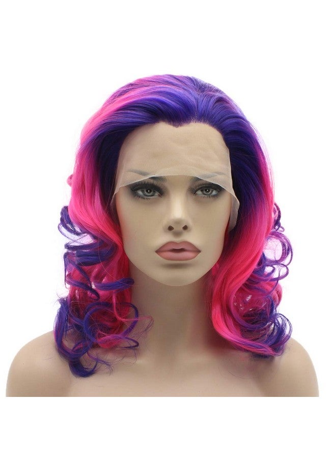 Lushy Shoulder Length Two Tone Purple Rose Red Ombre Wig Heat Friendly Heavy Density Synthetic Lace Front Wig - Image 2