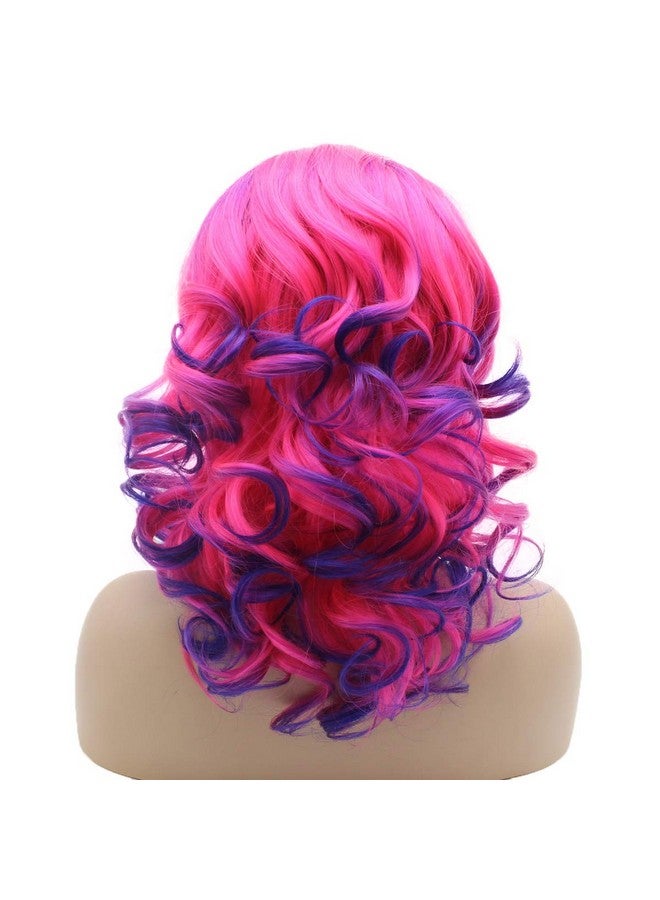 Lushy Shoulder Length Two Tone Purple Rose Red Ombre Wig Heat Friendly Heavy Density Synthetic Lace Front Wig - Image 5