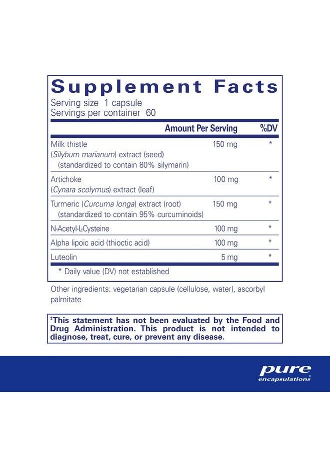 Pure Encapsulations - Lvr Formula ; Hypoallergenic Supplement With Antioxidant Support For Liver Cell Health ; 60 Capsules - Image 1
