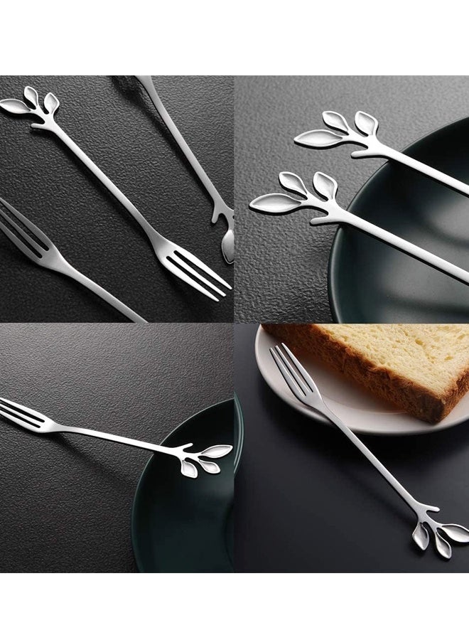 10-Piece Silver Mini Leaf Dessert Forks Set - 4.7" Elegant Stainless Steel Fruit, Appetizer, Cake & Salad Forks - Image 3