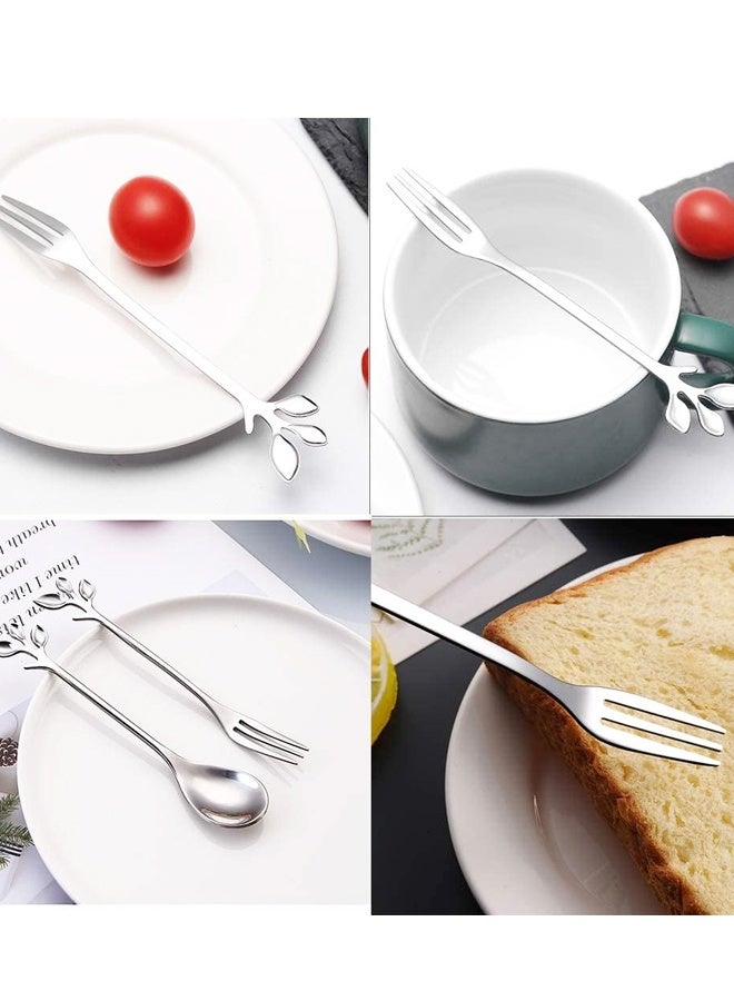 10-Piece Silver Mini Leaf Dessert Forks Set - 4.7" Elegant Stainless Steel Fruit, Appetizer, Cake & Salad Forks - Image 5