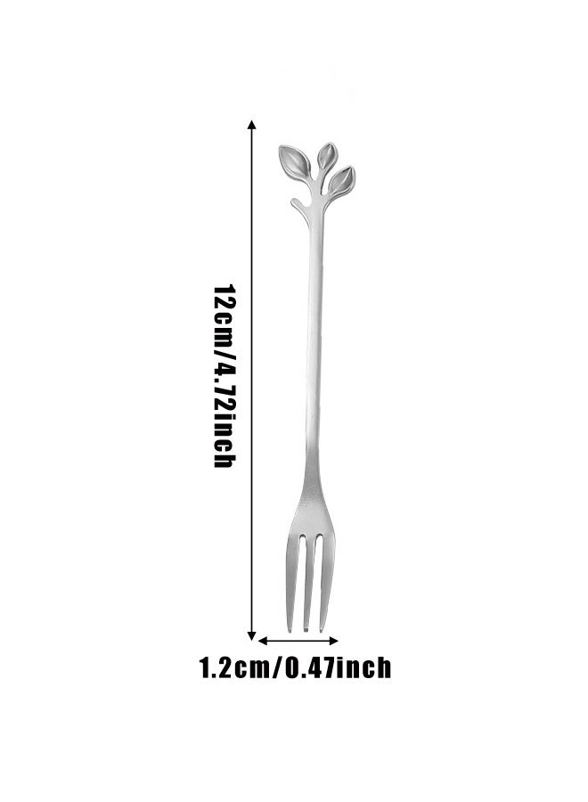 10-Piece Silver Mini Leaf Dessert Forks Set - 4.7" Elegant Stainless Steel Fruit, Appetizer, Cake & Salad Forks - Image 2