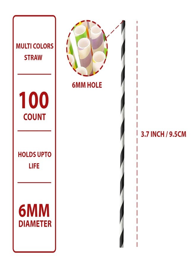 HS WORLD OF HORECA ESSENTIALS HS 6 mm Biodegradable Paper Straws - 100 Count Multicolor Rainbow Disposable Drinking Straws, Eco-Friendly Compostable Wide Straws for Cocktails, Juice & Smoothies - Image 2