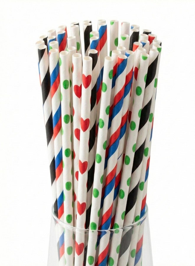 HS WORLD OF HORECA ESSENTIALS HS 6 mm Biodegradable Paper Straws - 100 Count Multicolor Rainbow Disposable Drinking Straws, Eco-Friendly Compostable Wide Straws for Cocktails, Juice & Smoothies - Image 1