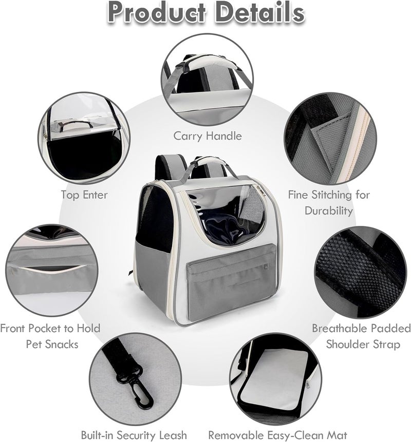 NYTRYD Puppy Fat Cat Pet Carrier Backpack, Pet Carrier Rucksack for Large Cat Carrier Backpack Bag Space Capsule, Pet Carrier for Traveling Driving Hiking Walking Camping Hospital Outdoor (Grey) - Image 3