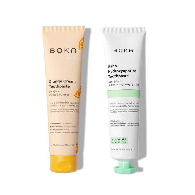 BOKA Boka Fluoride Free Toothpaste Nano Hydroxyapatite Helps Remineralize Appropriate for Sensitive Teeth Whitening Ela Mint Orange Cream Natural Flavor 4oz 2Pk US Manufactured