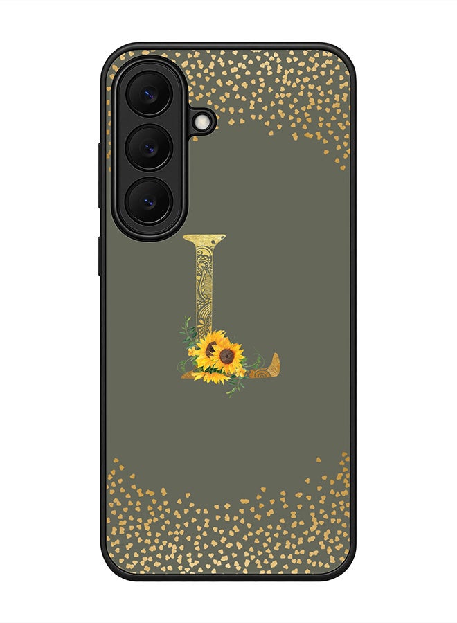 Stylizedd Rugged Case for Samsung Galaxy S26 FE- Slim Fit Hybrid Rubber Cover Sunflower Monogram - L (Olive Green)