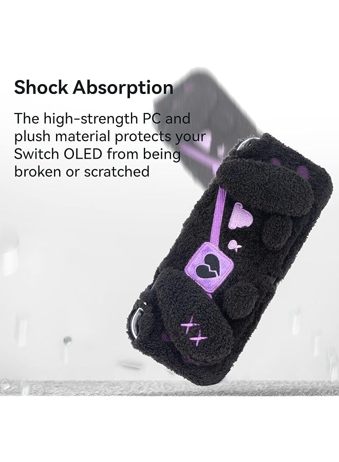 GEEKSHARE Cute Plush Bunny Protective Case Cover Anti Scratch And Shock Absorption Skin Case Compatible With Switch Oled Console And Joystick Only Dark Plush Bunny - Image 3