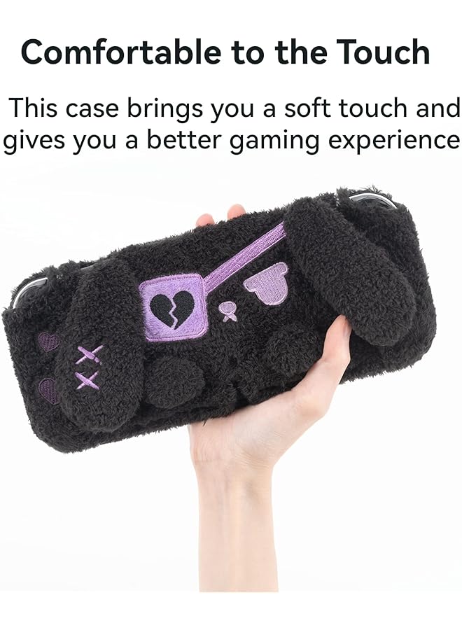 GEEKSHARE Cute Plush Bunny Protective Case Cover Anti Scratch And Shock Absorption Skin Case Compatible With Switch Oled Console And Joystick Only Dark Plush Bunny - Image 4