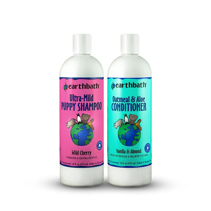 earthbath, Ultra-Mild Puppy Shampoo and Oatmeal & Aloe Conditioner - Best Dog Shampoo and Conditioner, Made in USA, 100% Cruelty Free Dog Wash, Soothing Oatmeal Shampoo for Dogs - 16 Oz (1 Set) - Image 1
