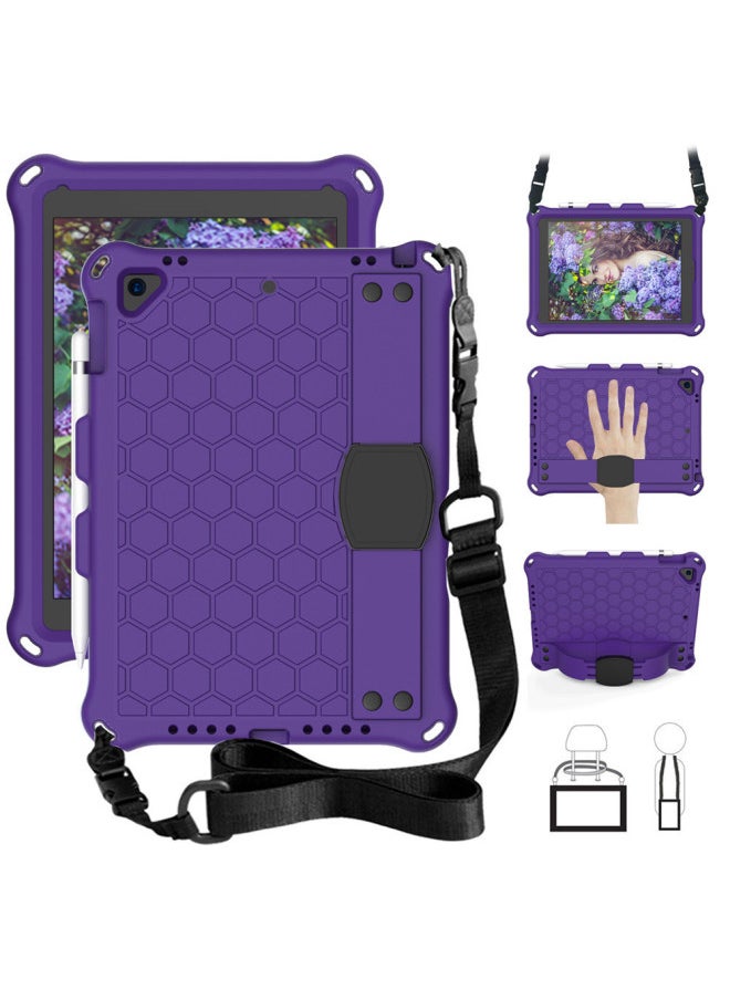 Generic - 2025iPad11 Honeycomb Protective Case IPad 9.7 Tablet Case 10.2 Strap Protective Case-Color:Purple (plus Strap)-Applicable Model:Tab A 10.1 T510/515(2019) - Image 1