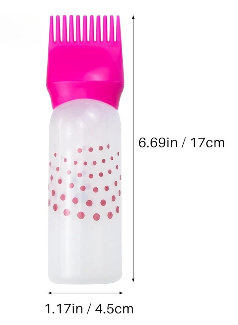 لوكاداه عبوة من 3 زجاجات لوضع مشط الجذور سعة 6 أونصة مع مقياس متدرج، فرشاة ضغط بلاستيكية ملونة لصبغ الشعر في صالونات التجميل المنزلية، زجاجات لوضع زيت الشعر لفروة الرأس مع مشط تدليك (متعدد الألوان) - Image 3