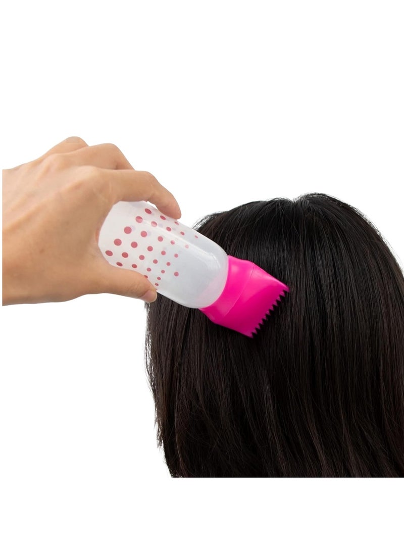 لوكاداه عبوة من 3 زجاجات لوضع مشط الجذور سعة 6 أونصة مع مقياس متدرج، فرشاة ضغط بلاستيكية ملونة لصبغ الشعر في صالونات التجميل المنزلية، زجاجات لوضع زيت الشعر لفروة الرأس مع مشط تدليك (متعدد الألوان) - Image 5