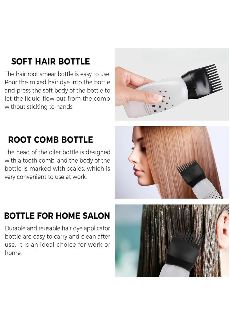 لوكاداه عبوة من 3 زجاجات لوضع مشط الجذور سعة 6 أونصة مع مقياس متدرج، فرشاة ضغط بلاستيكية ملونة لصبغ الشعر في صالونات التجميل المنزلية، زجاجات لوضع زيت الشعر لفروة الرأس مع مشط تدليك (متعدد الألوان) - Image 4