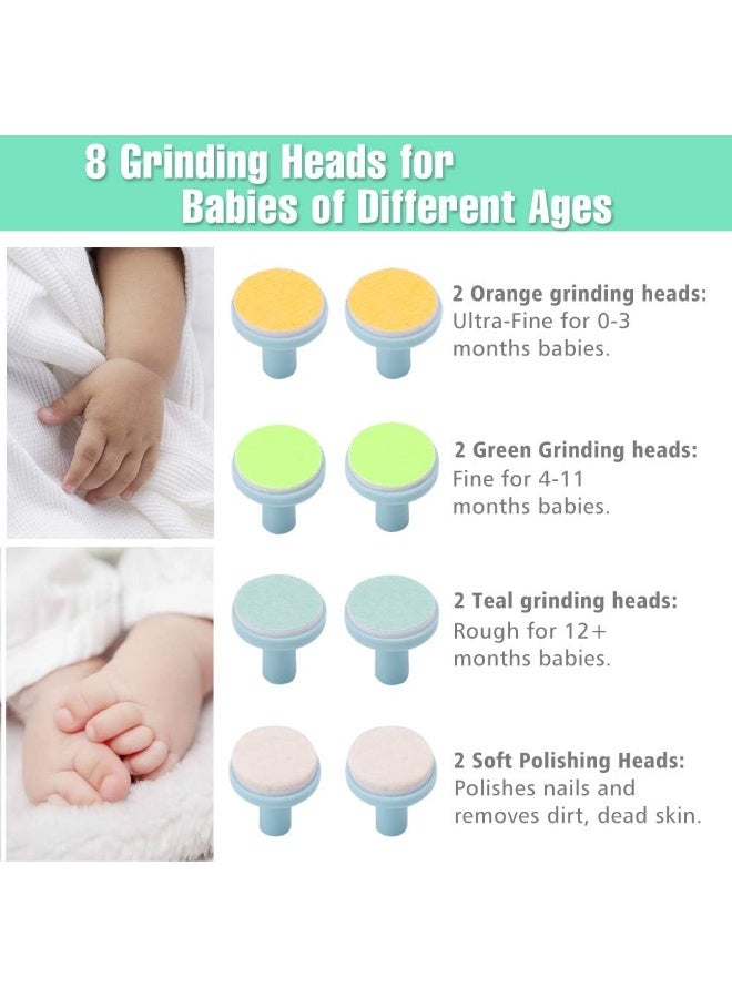Consevisen Baby Nail File Replacement Pads, Grinding Heads Polish Disc for Electric Nail Trimmer and Other Brands, Toes Fingernails Care for Infant Toddler Kids (8 Pack, Teal) - Image 2