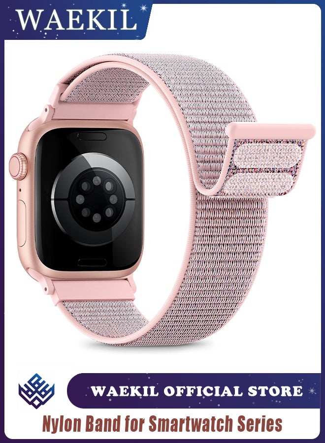 وايكيل سوار رياضي من النايلون قابل للتهوية لساعة Apple Watch مقاس 42 مم/44 مم/45 مم/46 مم/49 مم - حزام خفيف الوزن قابل للتعديل متوافق مع iWatch Ultra 2 وSE وSeries 10/9/8/7، سوار بديل مقاوم للعرق للرجال والنساء (وردي) - Image 1
